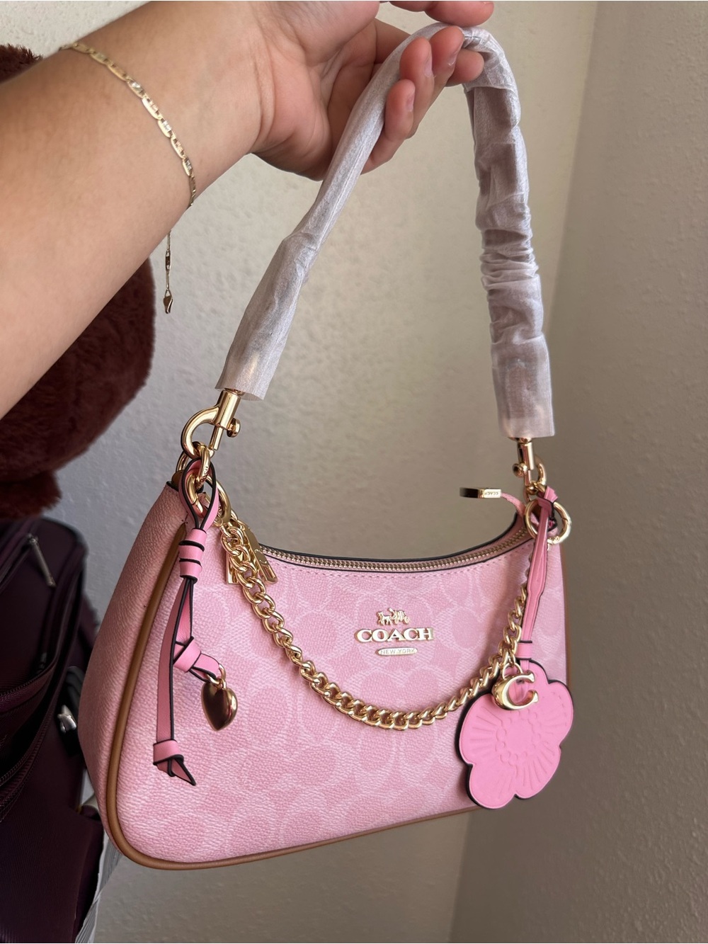 Coach Pink Signature Chain-Trim Crossbody Bag